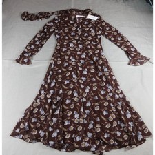 Astr The Label Dress S Floral Print Tie Neck Midi Boho Prairie Whimsical New
