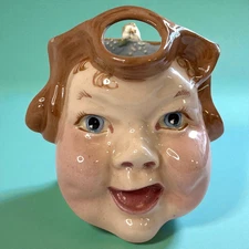 Vintage Helen Hutula Pitcher Signed Helens Ware Girl Face Realistic Creamer READ