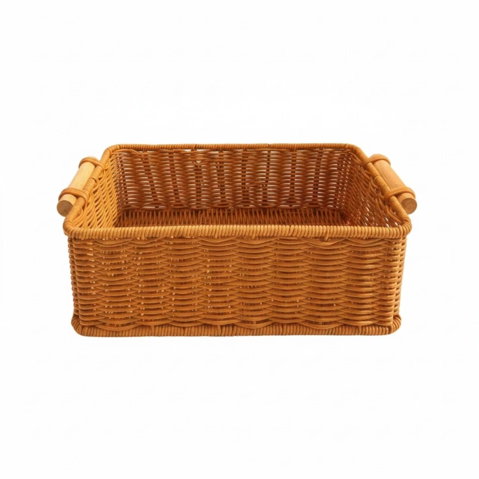 Panier avec Poignées En Bois Multifonctionnel Panier En Imitation Rotin Léger - Photo 1/1