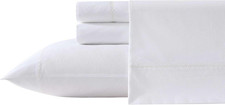 Laura Ashley Queen Size Cotton Percale Sheet Set - Ivory, Deep Pocket Bedding