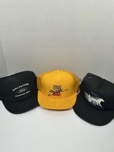 Vtg 80s 90s Trucker Hats Wolff System Sun Racing Ford / Gas Promo Horse Lot Of 3 - product listing photo