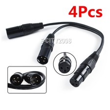 4 Pack Lot - 3-Pin XLR Female to Dual 2 Male Y Splitter Mic Cable Adaptor 16 AWG