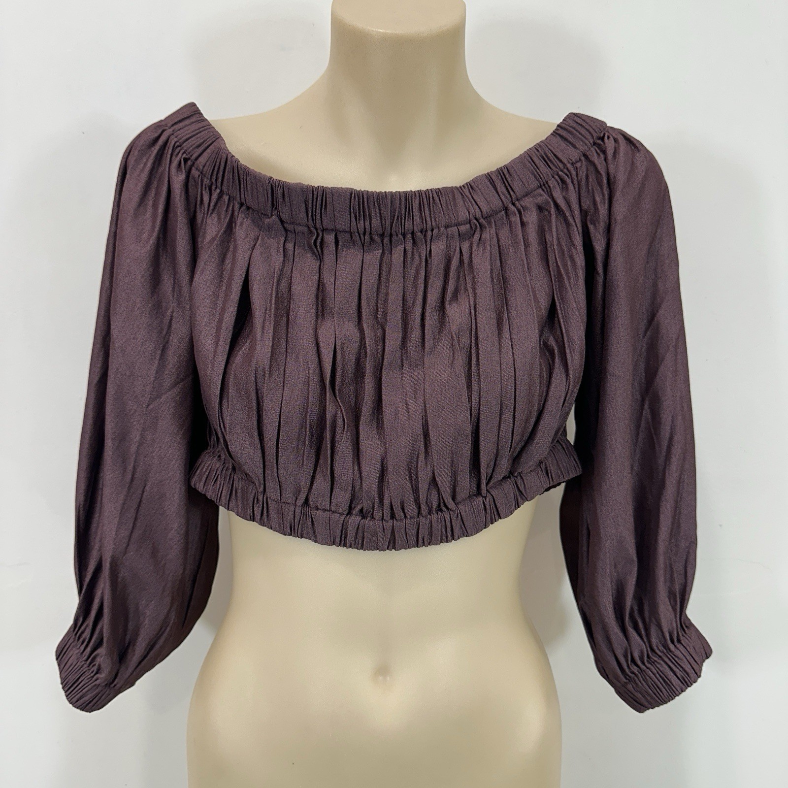 Sheike Morocco Crop Top Women AU 12 Aubergine Off Shoulder 1/2  Puff Sleeve NEW
