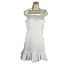 Express Sun Dress Womens Medium White Smocked Back Ruffle Hem Summer Casual