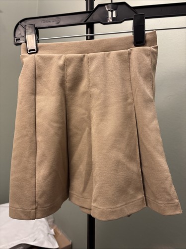 Lands Ends Girls Pleated Skirt Size 5 Beige School Uniform Elastic Waist
