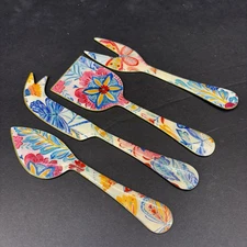 Artistic Accents Handcrafted Appetizer Cheese Serving Set Floral Gold