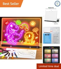Compact LED Message Board with Stand - 6 Colors, Touch Control & Markers