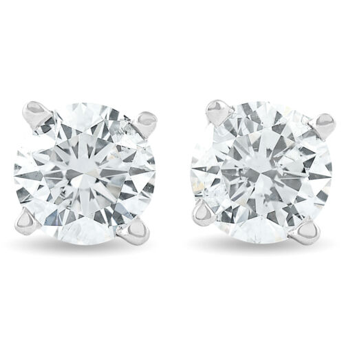 1 1/4Ct TW Natural Diamond Studs Round-Cut Earrings in 14K White or Yellow Gold - Picture 1 of 3