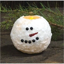 NEW PRIMITIVE SNOWMAN CANDLE FACE 4" H ROUND SHAPE LED Timer Winter Christmas