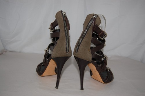 37/7❤️ GIUSEPPE ZANOTTI CUERO MARRÓN Tacones Altos GLADIADOR SANDALIAS BOTAS ITALIA - Imagen 9 de 13