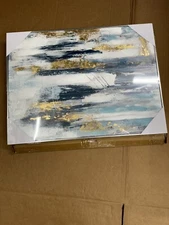 Zessonic Abstract Wall Art, Gray Blue And Gold, 24x32 Inch New Sealed