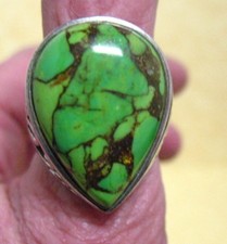 STERLING SILVER GREEN TURQUOISE RING PIERCED BAND SIZE 7.5 SIGNED 11 GRAMS