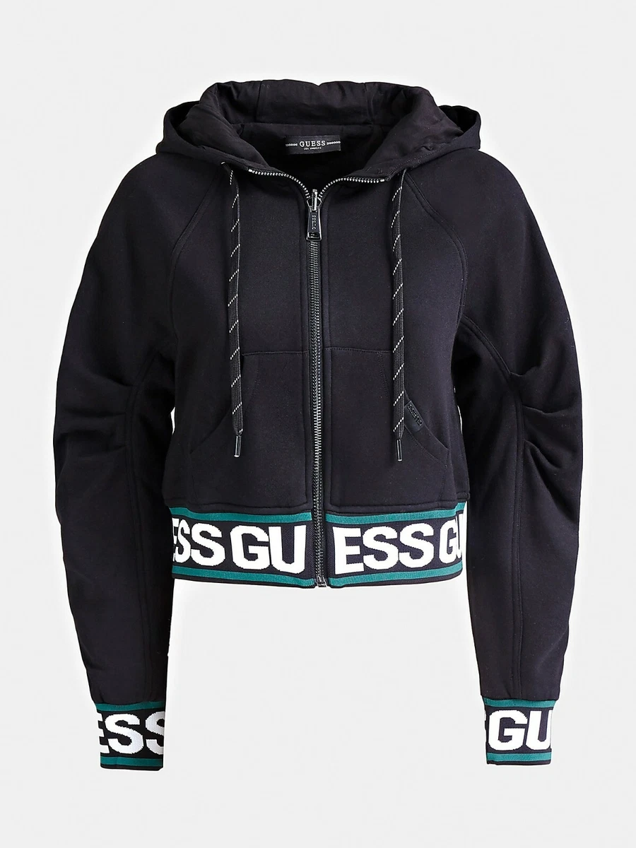 Guess Jeans Womens Sweatshirt Stretch inserts and logo Black Green