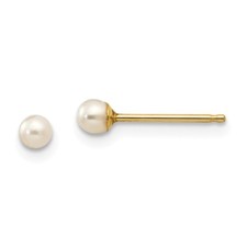 Real 14kt Madi K 3-4mm White Round Freshwater Cultured Pearl Stud Post Earrings