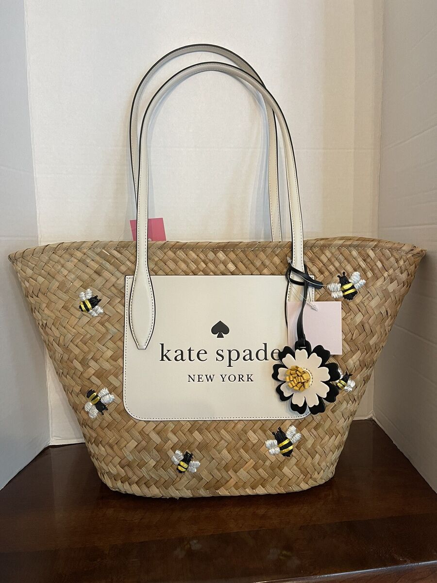 Kate Spade Honey Bee Straw Tote Woven Wicker Straw Bag, Bees Kate Spade Honey Bee Straw Tote Woven Wicker Straw Bag, Bees