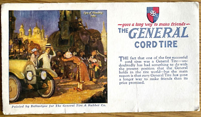1920s THE GENERAL CORD TIRE vintage advertising blotter card AUTOMOBILE ...