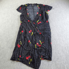 FOREVER 21 Dress Womens Small Black Cherry Print Open Front Tie Wrap Mini