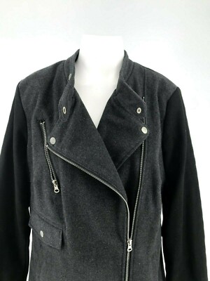 Miss London Jr Large Black Gray Asymmetrical Zip Urban Mod Coat Wool Blend