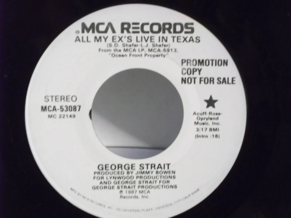 George Strait,MCA 53087,"All My Ex's Live In Texas"US,7"45,1987 hit PROMO,RARE,M - Image 2 of 2