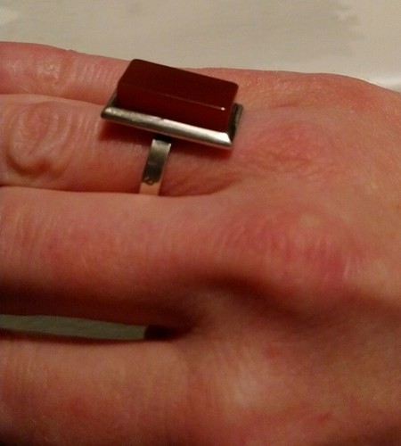 Bague Ancienne En Argent Et Agate Orange. Réglable. Poinçon Crabe. - Picture 2 of 7