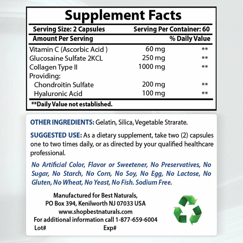 Best Naturals Hyaluronic Acid 100 mg 120 Capsules - Supports Healthy Joints/Skin - Image 2 of 4