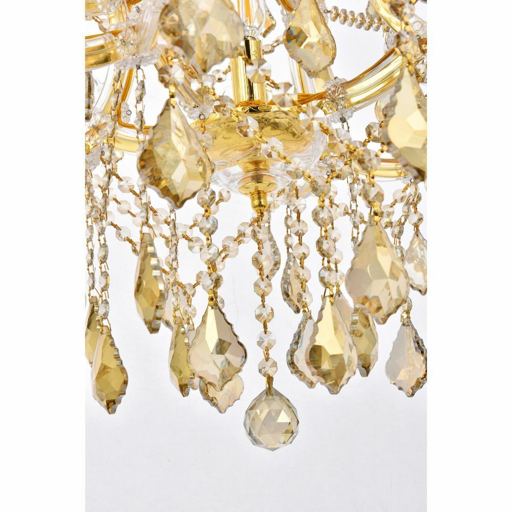 Golden Teak Crystal Chandelier Gold Frame Foyer or Dining Room 13 Light Fixture
