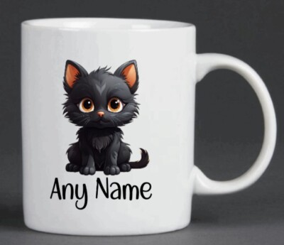 Schwarze Katze Personalisierte Tasse Tasse Mikrowellengeeignet MADE TO ORDER 2