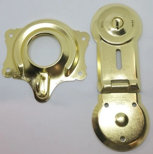 Polished Brass Trunk Lock with Keys chest steamer antique vintage rustic gold - Image 3 of 4