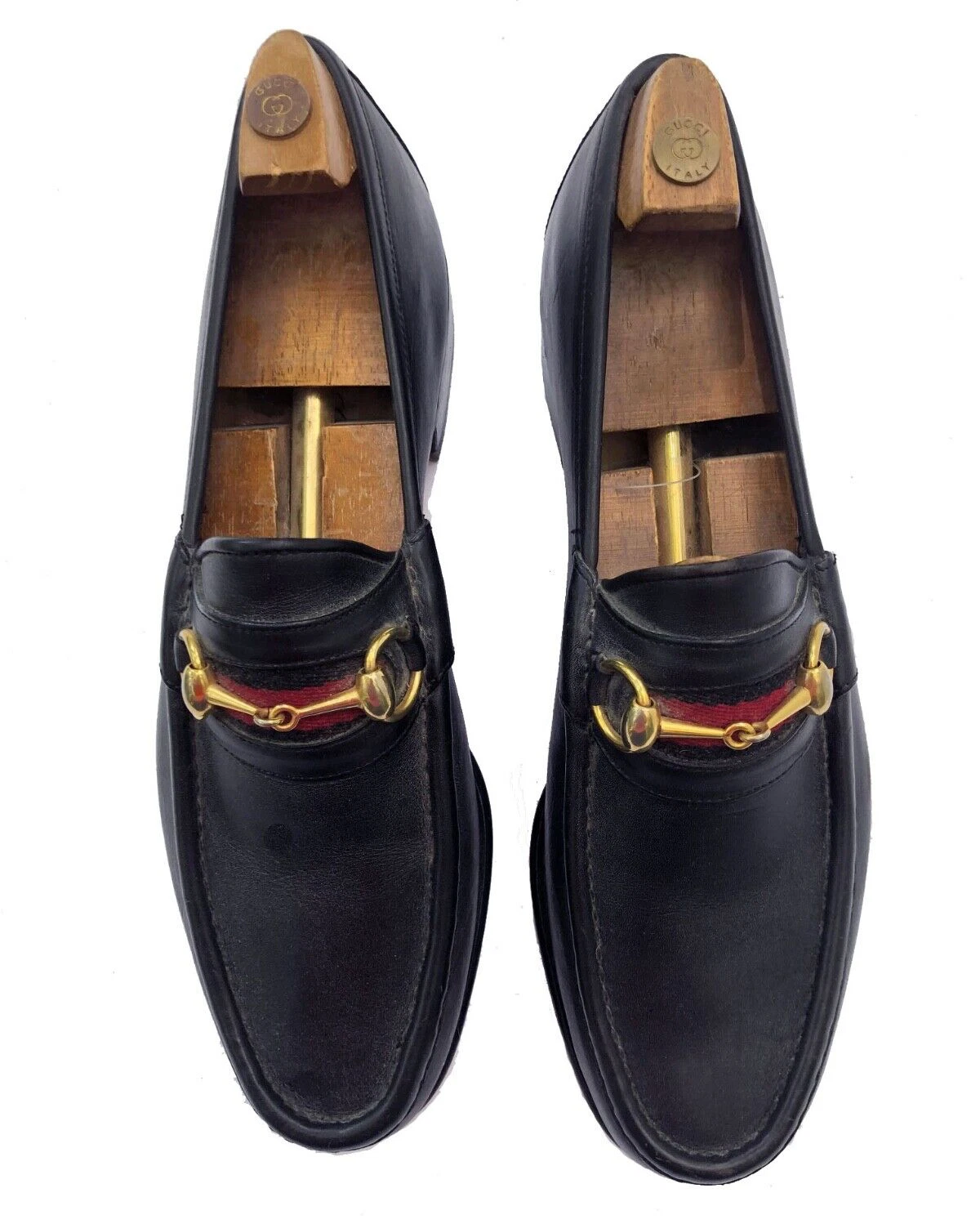 Mocassins homme Gucci vintage en cuir noir Horsebit avec cornes de chaussures pointure 44 44,5 /10 11
