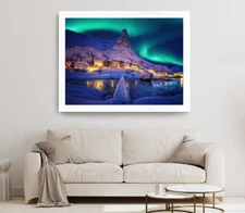 Winter Aeria Print, Village Wall Art, Nighttime Framed Nature Wall Art,Natural