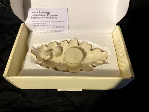 Lenox Oak Leaf Acorn Porcelain Tea Light Votive Holder 6"