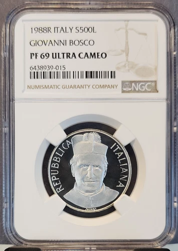 1985 ITALY SILVER 500 LIRE S500L GIOVANNI BOSCO NGC PF 69 ULTRA CAMEO TOP POP 1