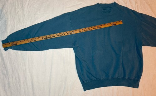 VINTAGE Russell Sweatshirt Mens Large Blue Pullover Graphic High Cotton USA 90s - Picture 8 of 13