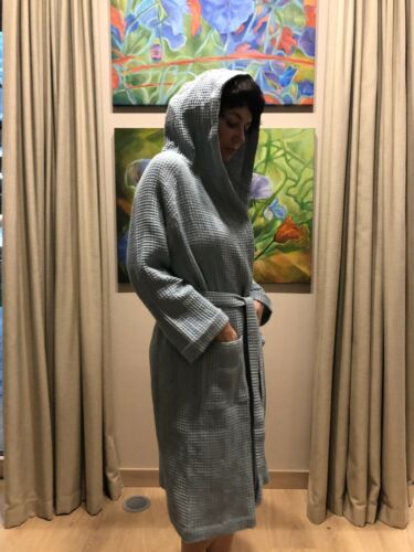 Waffelleinen Unisex Bademantel mit Kapuze reines Leinen Bademantel Naturleinen weich Öko - Bild 3 von 12