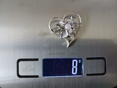 Vintage 925 Sterling Silver Heart Shaped Brooch w/ Moonstone 8g - Pristine! - Picture 7 of 8
