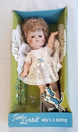 Tiny Lorrie Vintage Doll Vinyl 12 Blond Hair Blue Eyes Sleep Eugene 1142K in Box - Imagen 2 de 5