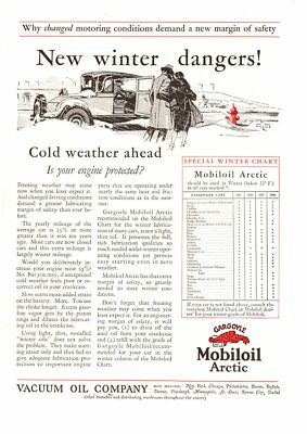 1927 Gargoyle Mobiloil Arctic Vacuum Oil Company Special Winter Chart Print Ad