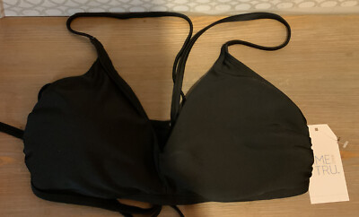  Time & Tru Women's Core Triangle Swimsuit Bikini Top Black (Medium 8/10)