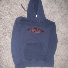 Vintage 90s GUESS AMERICA Men's Navy Blue Hoodie Sweatshirt USA Made S
