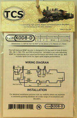 NEW N TCS #1339 K0D8-D Drop In Decoder for Kato B Unit Locos