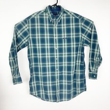 Chaps Ralph Lauren Flannel Navy Green Plaid Button Down Shirt Size Medium