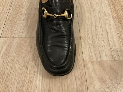 GUCCI ブラック フラットシューズ ゴールドバックル Gucci Shoes 080 097 175 Black leather Buckle Men's Size 41.5