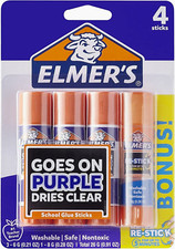 Elmer s Disappearing Purple Glue Sticks with Bonus Re-Stick Glue Stick, 3 1
