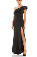 MAC DUGGAL 26372 ONE SHOULDER RUFFLE EVENING BLACK GOWN sz 8