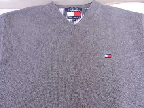 Vtg Tommy Hilfiger Sweater Mens XL Knit V-Neck Pullover Gray Cotton Heavy - Picture 4 of 7