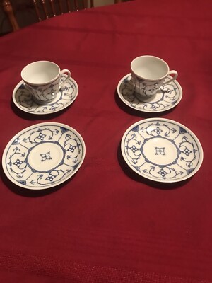 Jager Eisenberg Blau Saks Blue & White Porcelain 2 Cups 2 Saucers and 2 Plates