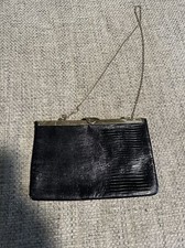 Vintage Etra Womens Black Leather Gold Hardware Chain Handle Clutch Purse Bag
