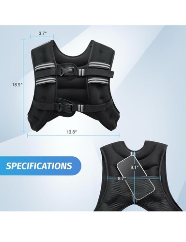 ZELUS Weighted Vest, 16lbs Weight Vest with Reflective Stripe for Workout, Black - Picture 4 of 4