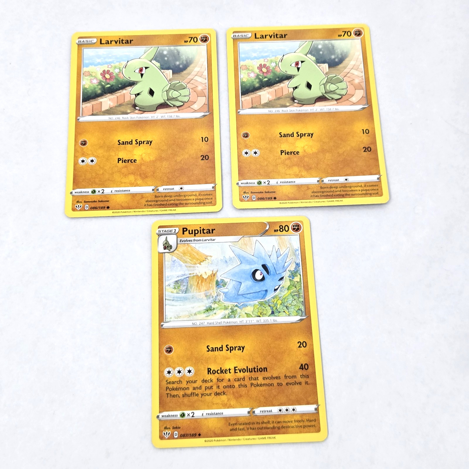 Evolution Lot: 2x Larvitar & Pupitar 86-87/189 Darkness Ablaze Pokemon LP Light