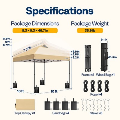 10x10ft Pop Up Canopy Tent One Push Portable Outdoor Shelter Heavy Duty Tent